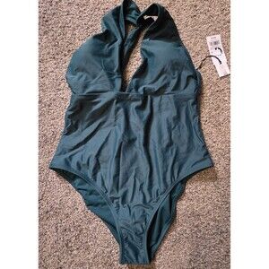 NWT Shade & Shore Swimsuit Medium 8/10 Green Tie Back Padded Medium Cove…